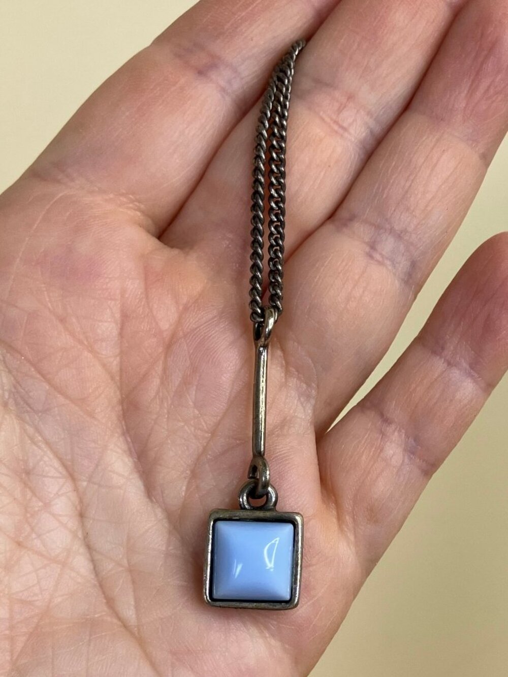 Scooter Paris Light Blue Square Drop Pendant Silver-tone Necklace 16"